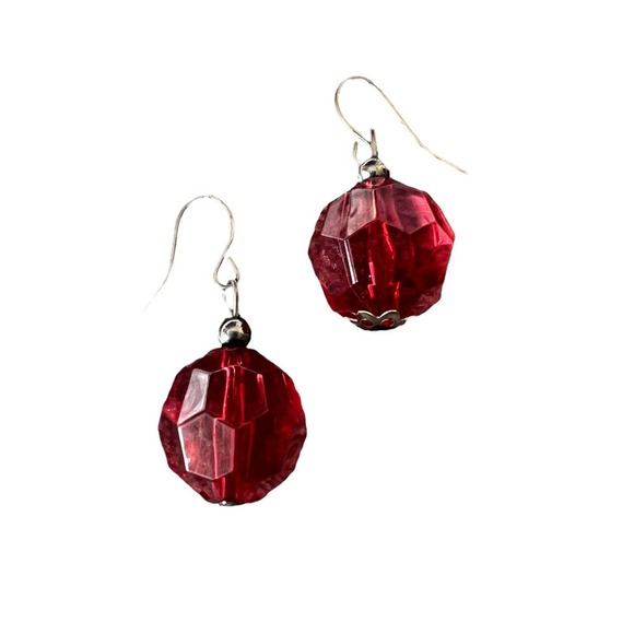 Wine Red Drop Bead Hook Dangle Earrings, approx. .5" inch bead - Picture 2 of 5